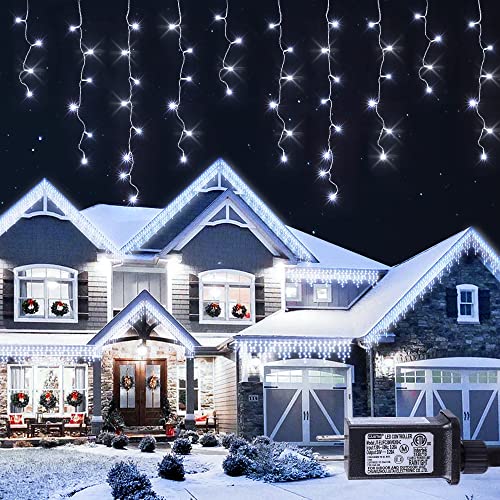 33FT 360 LED White Christmas Icicle Lights