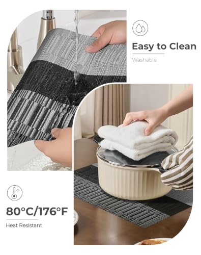 Grey with White Striped Placemats Set of 4 (4 Count)