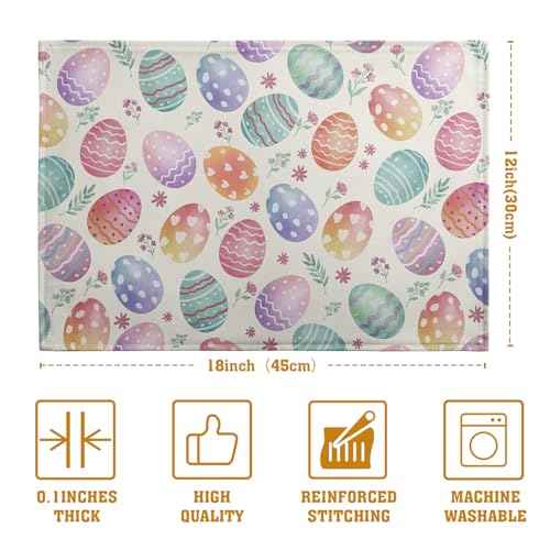 Easter Placemats Set of 4 Watercolor Colorful Eggs Floral Table Mats 12x18 Inch Spring Washable Heat Resistant Linen Fabric Place Mat for Indoor Outdoor Kitchen Dining Home (4 Count)