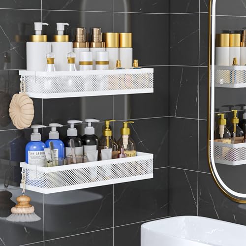 5-in-1 16.5" Extra Long Slim Wall Mount Wrapped Mesh Kitchen Organizer & Shower Caddy Kit, with Paper Towel Holder, Utensil Holder, Soap Dish, Holds 50LBS - White, Netting