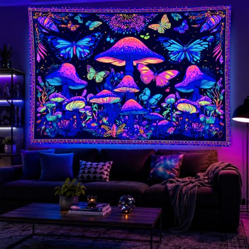 Blacklight Tapestry Butterfly Neon Decor 78 x 59 Inch