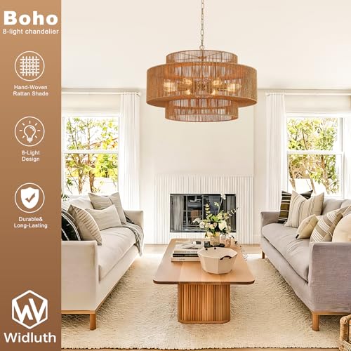 30" Large Gold Rattan Chandelier (8 Count)