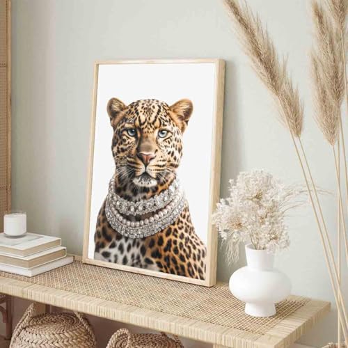 Leopard Canvas Wall Art Trendy Wild Animal Pictures Animal Portrait Wall Art Cheetah Aesthetic Posters Women Fashion Posters Whimsical Leopard Poster Cute Abstract Living Room Decor 16x24inch No Frame