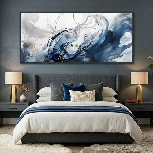 Blue Abstract Wall Art Large Canvas Wall Decor Modern Home Decor Office Wall Decor Home Decorations for Living Room Navy Blue Minimalist Bedroom Artwork 40×87IN