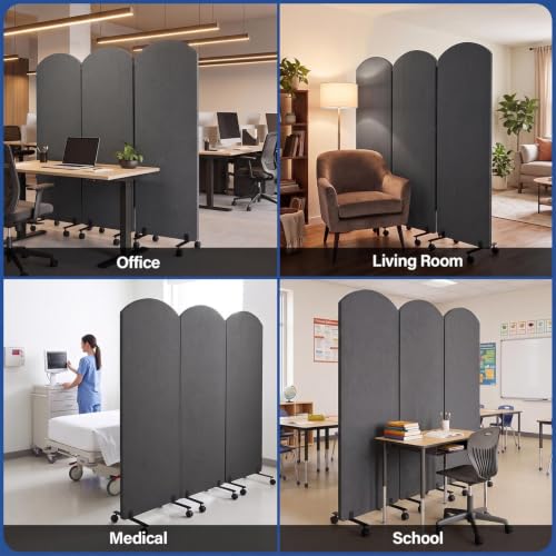 72 x 66 Inch 3 Panel Soundproof Room Divider with Wheels