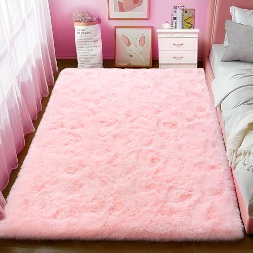 Ultra Soft Fluffy Pink Rugs for Bedroom 4x6 Feet