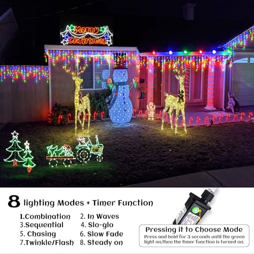 Colored Christmas Lights 400LED Icicle Lights for Outside 33ft String Light