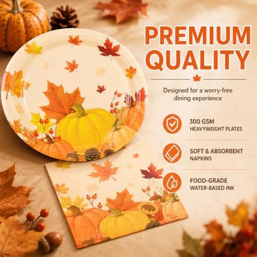 Fall Maple Leaves Paper Plates and Napkins (50 Count)
