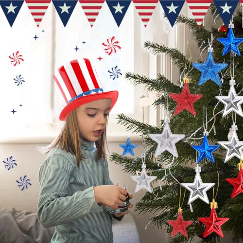 24 Pcs Patriotic Ornaments for Tree Red White Blue Christmas Decor