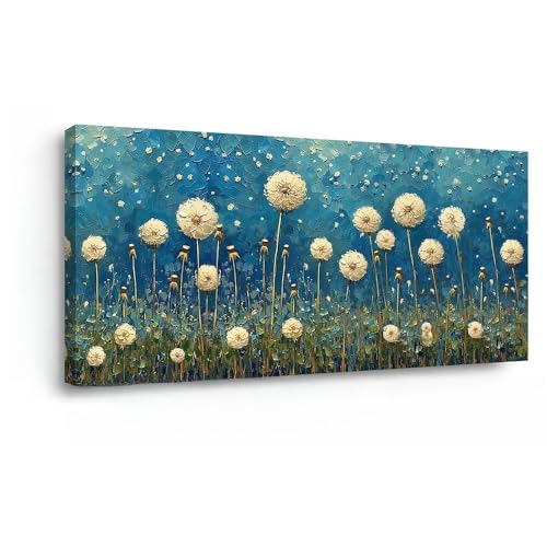 Teal Dandelion Wall Art for Living Room Abstract Blowball Canvas Painting Prints Large Flower Floral Grassland Bedroom Decoration Modern Artwork Decor