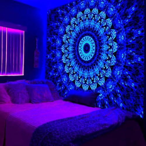 Blacklight Mandala Tapestry for Bedroom