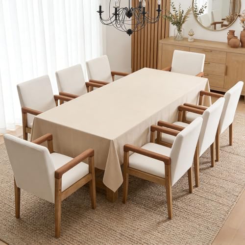 Modern Dining Chairs Set of 4 Linen Fabric Kitchen Arm Chairs Upholstered Accent Chairs with Wooden Legs for Dining Room (4 Count)