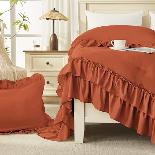 Burnt Orange Twin Size Ruffle Comforter Set