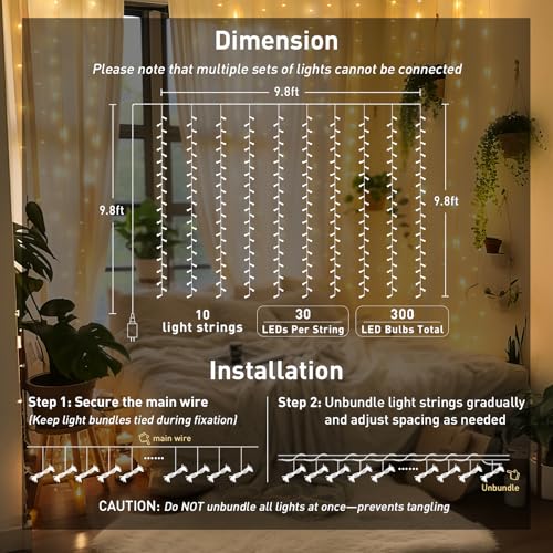 300 LED Remote Control Curtain Lights (9.84 Foot)