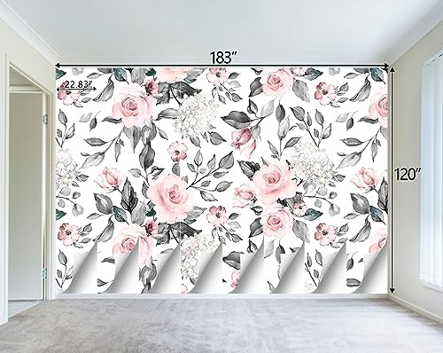 Grey Leaf Pink Flowers Mural Bedroom Floral Wallpaper Room Decor Living Room tv Background Large wall Mural