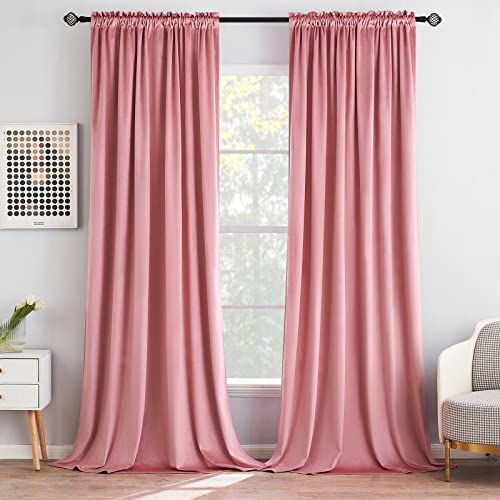 Pink Blackout Velvet Curtains Drapes 96 Inch Long 52"x96" Bedroom (2 Count)