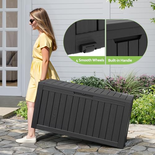Deck Box 82 Gallon Resin Indoor and Outdoor Storage Box Waterproof for Garden Tools