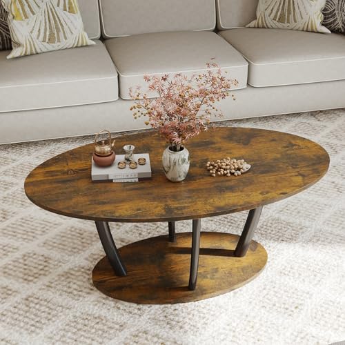 Rustic Small Oval Coffee Table for Living Room