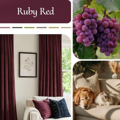 Ruby Red Blackout Velvet Curtains Drapes 84 Inch Long 52"x84" (2 Count)