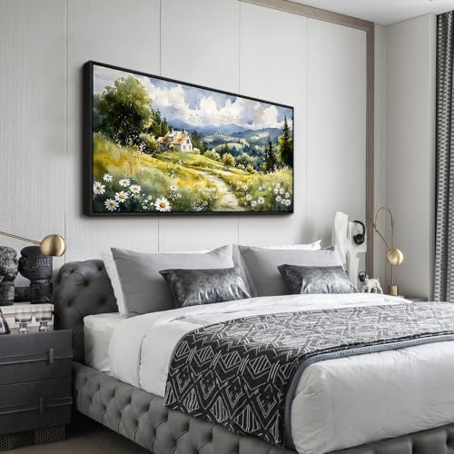 Large Black Framed Wall Decor For Living Room Canvas Wall Art For Office Modern Wall Decorations For Bedroom Pastoral Scenery Painting Farmhouse Pictures Artwork Room Home Decor 24x48 In