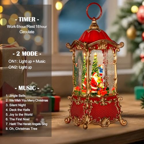 Snow Globes Lantern Home Decor Accent for Child Santa Claus Tree Auto Snowfall Glitter Music Collection with 6H Timer USB