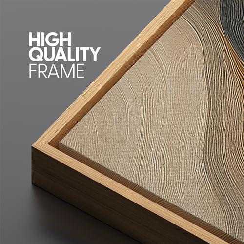 Extra Larg Framed Canvas Print Wall Art Abstract Wave Pattern Neutral Black and Brown Modern Geometric Illustrations Decorative Colorful for Bedroom
