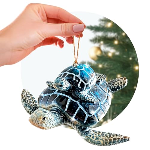Blue Sea Turtle Mother and Child Christmas Ornament