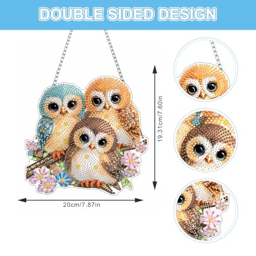 DIY 3 Cute Owls Diamond Painting Hanging Ornament