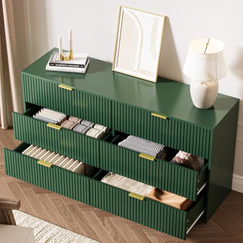 Green 6 Drawer Dresser for Bedroom