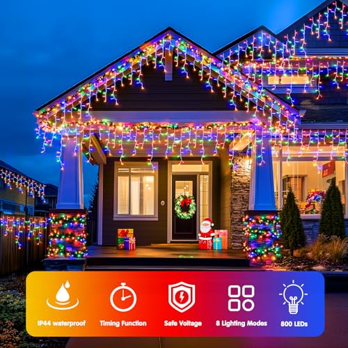 800 LED Christmas Icicle Lights Outdoor Plug in