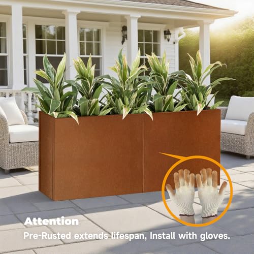 Corten Steel Rectangular Planter 30" L x 12" W x 24"H Steel Outdoor Planter