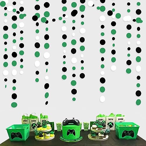 46 Ft Black Green Party Decorations Polka Dots Garlands Green and Black White Hanging Paper Circle Dots Streamer for Birthday Graduation Wedding Shower Soccer Video Game Party Decoration Supplies