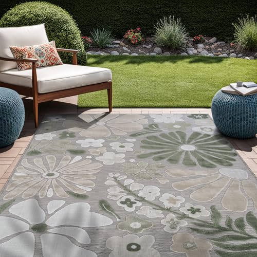 Outdoor Rug 5x7 Modern Floral Tropical Area Rugs for Outdoor and Indoor Patio Easy to Clean Non Shedding Living Room Porch Garden Washable Outside Carpet (35 Sq Ft)