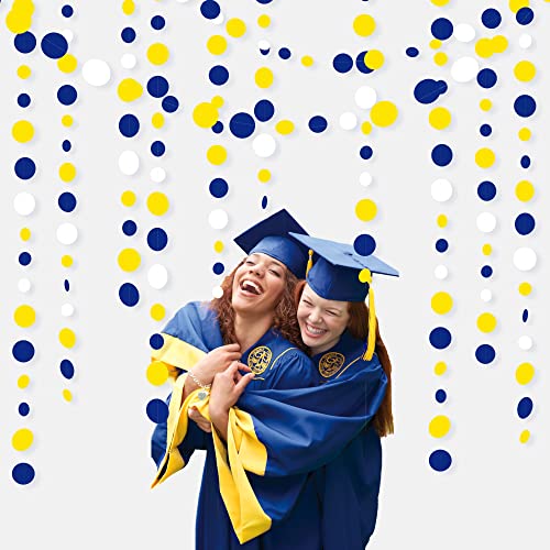 46Ft Navy Blue and Yellow Circle Dots Garland Royal Blue Yellow White Hanging Paper Polka Dot Streamer for Graduation Birthday Wedding Bridal Shower Nautical Ahoy Achor Party Decorations Supplies