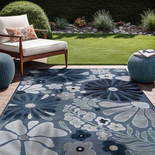 Outdoor Rug 5x7 Modern Floral Tropical Area Rugs for Outdoor and Indoor Patio Easy to Clean Non Shedding Living Room Porch Garden Washable Outside Carpet (35 Sq Ft)