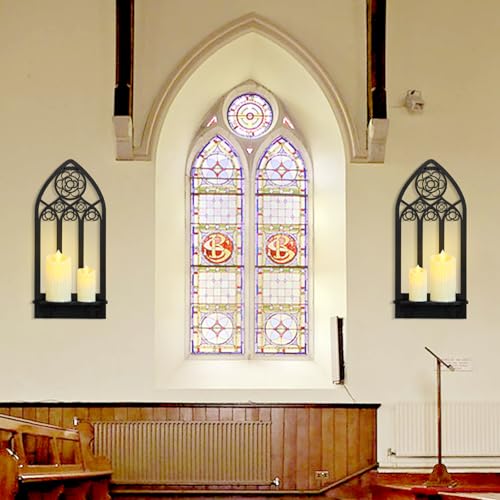 Wooden Gothic Candle Sconces Wall Decor Set of 2 (2 Count)