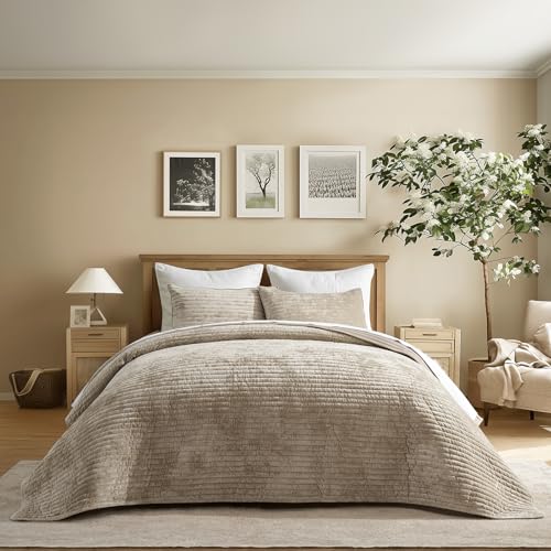 Stripe Channel Luxury Velvet Quilt Set King Size