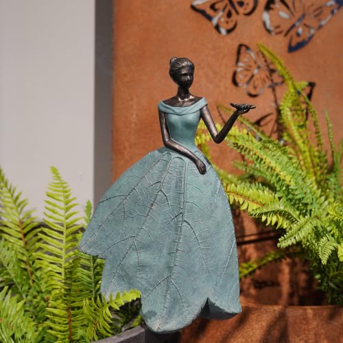Fairy Statue Leaf Angel Girls with Dragonfly 7.4 x 5.25 x 12 Inch
