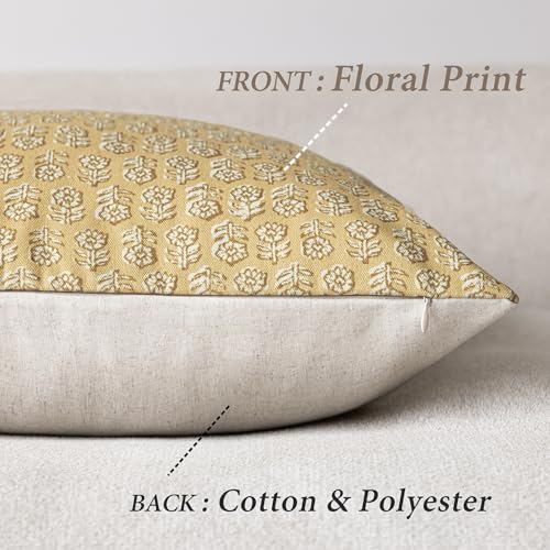 Decorative Floral Print Throw Pillow Covers 18×18 Light Yellow (2 Count)