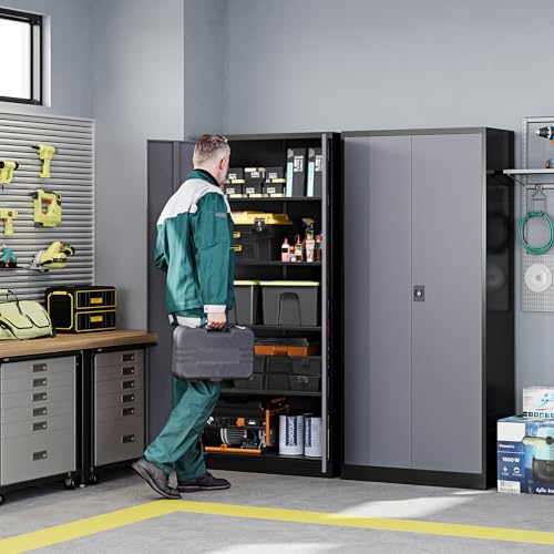 Metal Garage Storage Cabinets with Lock Door and Adjustable Shelves