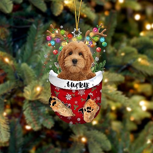 Red Goldendoodle Dog Christmas Ornament