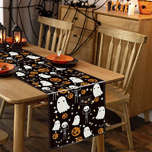 Halloween Table Runner Black Cat Pumpkins Seasonal Kitchen Dining Table Home Outdoor Party Decorations