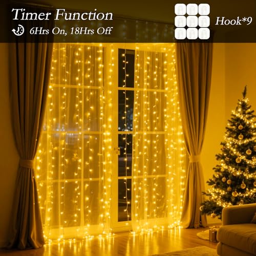 200 LED Warm White Curtain String Lights 9.8x6.6FT
