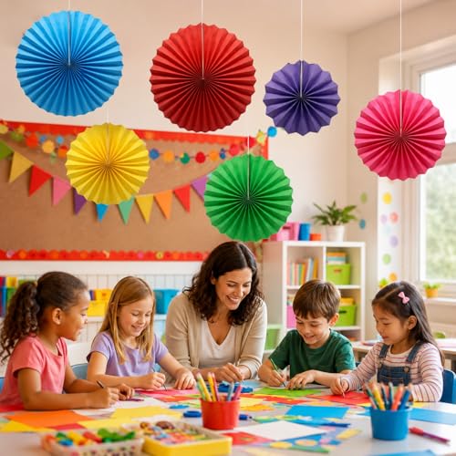 6 Pack Colorful Paper Fans