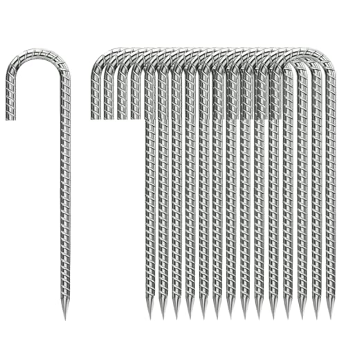 J-Hook-Rebar-Stakes-12 Inch, Ground Stakes Heavy Duty Rebar Stakes for Camping 50pcs Rebar Stakes Rust Proof Coated Metal for Flower Gardens Dog Fence Camping Tents Chicken Coop (50 Count)