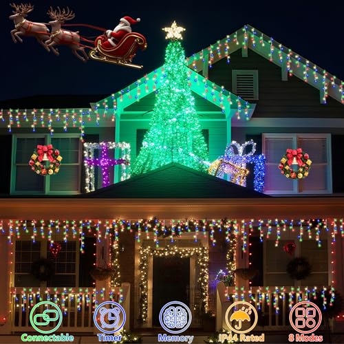 Multicolor Icicle Lights for Outside (33 Foot)