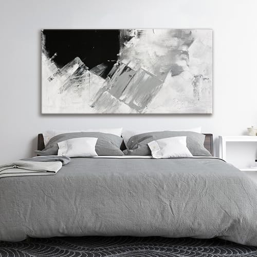 Large Black Grey Abstract Canvas Wall Art For Living Room Decor 29x58 Inch