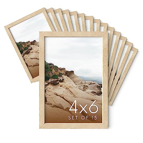 4x6 Natural Oak Wood Photo Frame Set of 15 (15 Count)