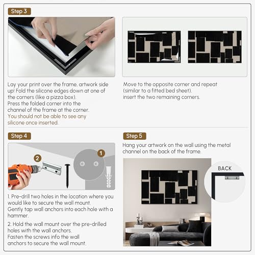 30"x60" Extra Large Framed Wall Art Modern Abstract Black and Beige Geometric Blocks for Home Living Room Bedroom Decor