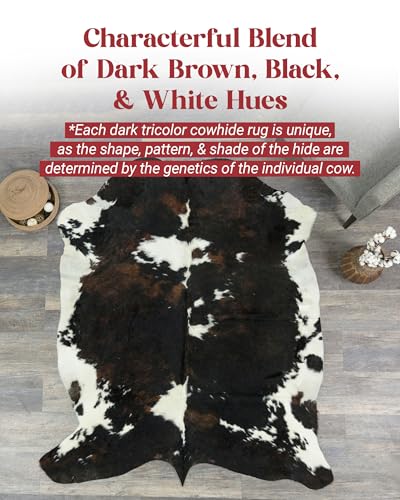 Dark Tricolor Cowhide Rug 6x7 ft